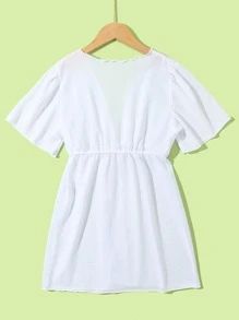 女孩腰部抽繩和服罩衫 - 白色 - 查看 2