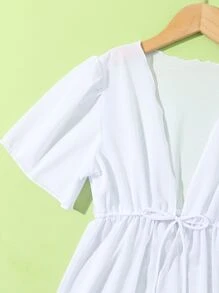 女孩腰部抽繩和服罩衫 - 白色 - 查看 4