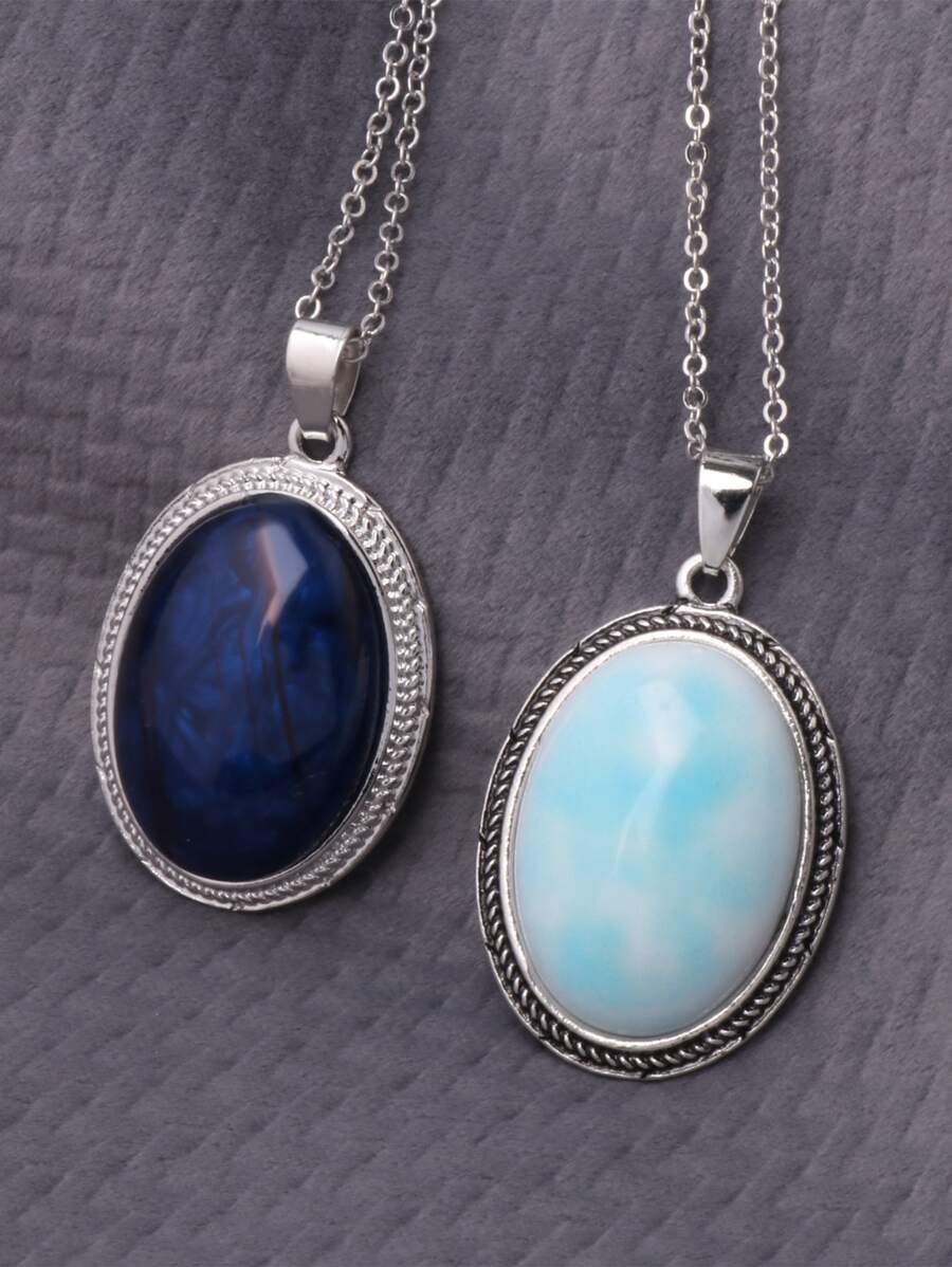 复古银色仿宝石吊坠项链 - 彩色 - 查看 1