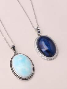 复古银色仿宝石吊坠项链 - 彩色 - 查看 4