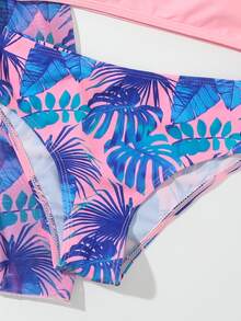 Tween Girl 3packs Random Tropical Print Cut Out Drawstring Waist Bikini Set Summer Beach - Multicolor - View 3