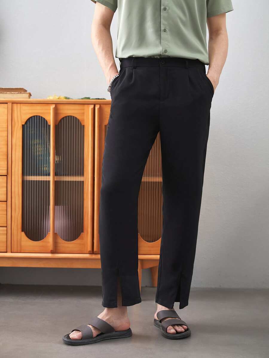 Manfinity RebelGame Men Slit Hem Tailored Trousers - Black - View 1