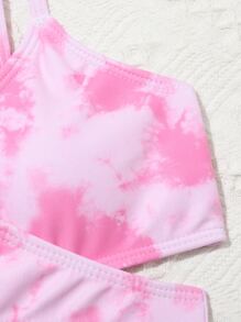 Conjunto de bikini envolvente con teñido anudado al azar para playa de verano para niña preadolescente - Rosa - Ver 3