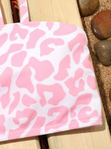 Tween Girl Leopard Print Bikini Set Summer Beach - Pink - View 3