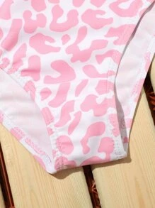 Tween Girl Leopard Print Bikini Set Summer Beach - Pink - View 5