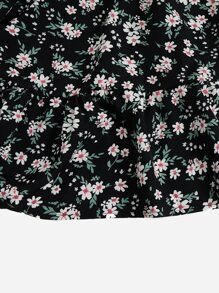 SHEIN Holidaya Đầm Plus Size Viên lá sen Dải chun Hoa Tất cả trên in Boho - màu đen - Xem 3