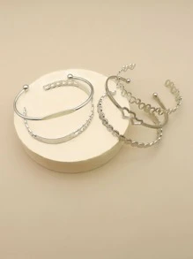 5入組愛心裝飾字母細節手環 - 銀色 - 查看 2