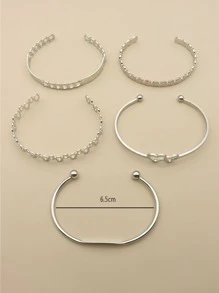 5入組愛心裝飾字母細節手環 - 銀色 - 查看 3