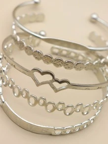 5入組愛心裝飾字母細節手環 - 銀色 - 查看 4