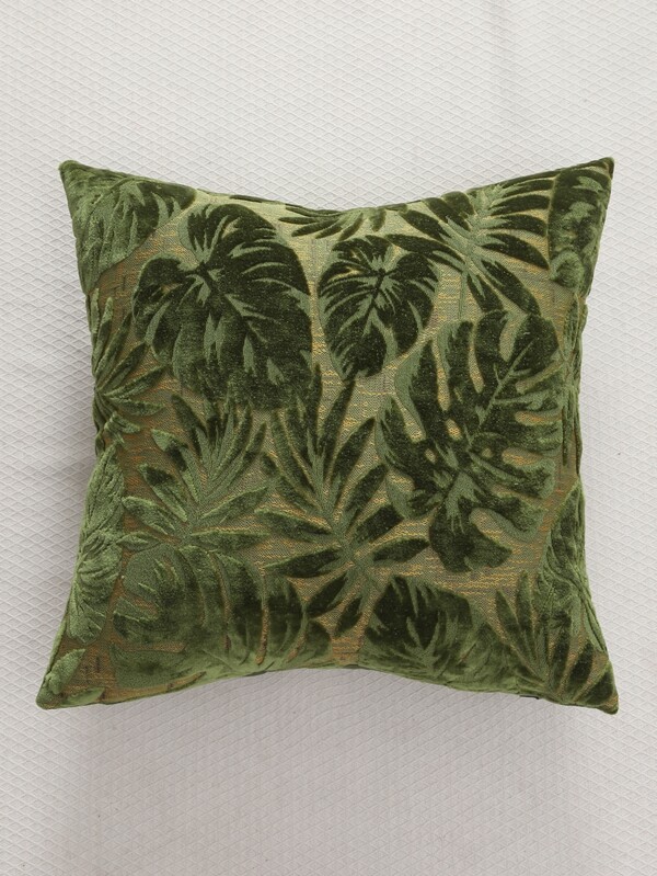 Leaf Jacquard Cushion Cover Without Filler, Green Throw Pillowcase For
