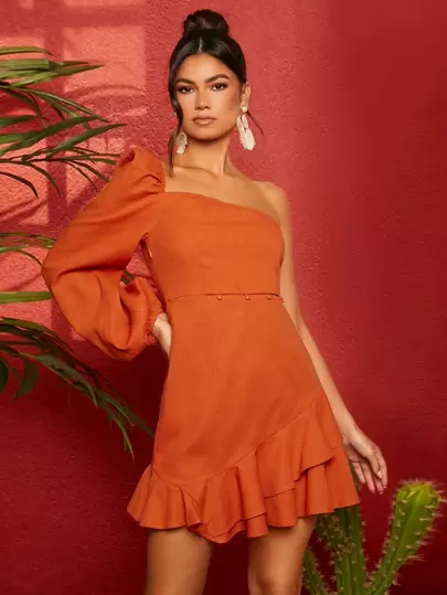 SHEIN VCAY Abito incrociato monospalla con volant