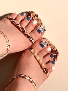 使用24入組短方形藍撞色線圖形假腳趾甲和1入組指甲銼和1張膠帶立即升級您造型 - 彩色 - 查看 1