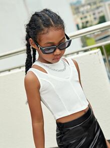 SHEIN Girls Cut Out Crop Tank Top - White - View 6