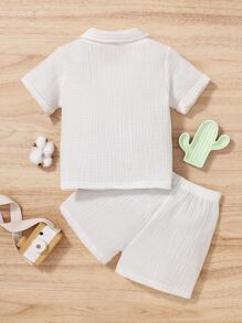 Baby Boy Pocket Patched Top & Shorts - White - View 2