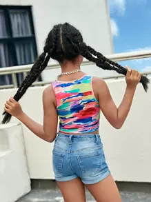 SHEIN Niñas Top tank corto con estampado de dibujo - Multicolor - Ver 2