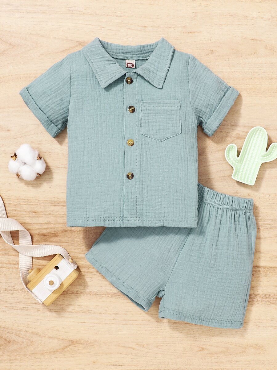 Baby Pocket Patched Top & Shorts - Mint Green - View 1