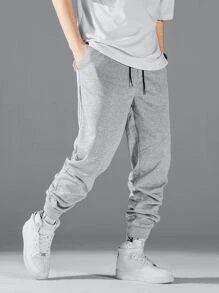 Manfinity Hypemode Men Letter Graphic Slant Pocket Sweatpants - Light Grey - View 3