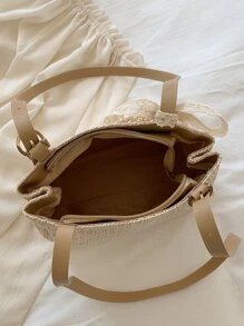 Bolsa de mimbre con diseño de pañuelo - Caqui - Ver 3