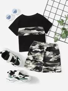 SHEIN Đứa bé trai Camo In Áo thun & Quần short thể thao - Nhiều màu - Xem 1