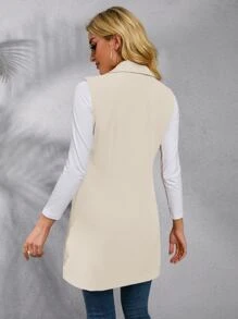 Chiquease Solid Lapel Collar Open Front Vest Blazer - Apricot - View 2