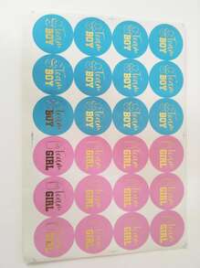 24pcs Letter Graphic Gift Decal, Round Paper Gift Sticker For Gender Reveal Party - Multicolor - View 3