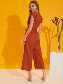 SHEIN Privé Mono a capas fruncido de manga con cinturón - Naranja Quemada - Ver 3
