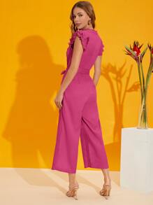 SHEIN Privé Layered Pleated Sleeve Belted Jumpsuit