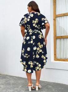 SHEIN Holidaya 大碼印花蝴蝶袖連衣裙 - 藏蓝色 - 查看 2