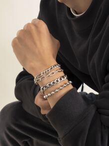 4pcs Men Minimalist Bracelet - Silver - View 5