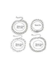 4pcs Men Minimalist Bracelet - Silver - View 6