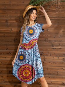 DEARCASE Mandala Print Hidden Pocket Dress - Multicolor - View 1