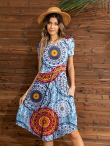 DEARCASE Mandala Print Hidden Pocket Dress - Multicolor - View 3