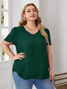 EMERY ROSE Áo sơ mi Plus Size Tương phản ren Cao thấp Hoa Giải trí - Màu xanh lá cây đậm - Xem 4