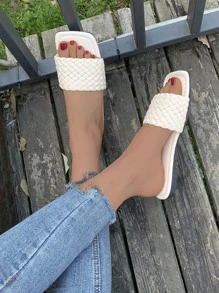 Chanclas banda única con diseño trenzado - Beis - Ver 5