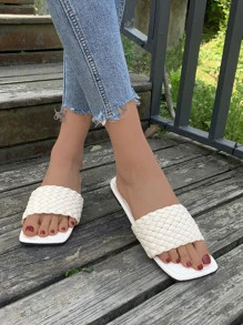 Chanclas banda única con diseño trenzado - Beis - Ver 6