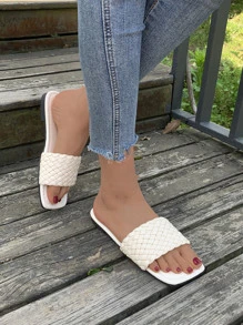 Chanclas banda única con diseño trenzado - Beis - Ver 8