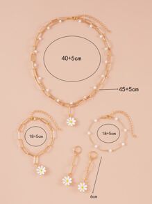 5pcs Flower Decor Jewelry Set Valentines,Mom,Mother,Mother's Day,Gift - Yellow Gold - View 4