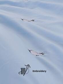 Sheep Embroidered Duvet Cover Set Without Filler - Blue - View 4