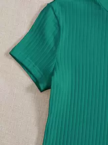 SHEIN EZwear Mock-neck Rib-knit Bodysuit - Green - View 3