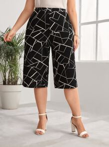 EMERY ROSE Plus Geo Print Wide Leg Trousers