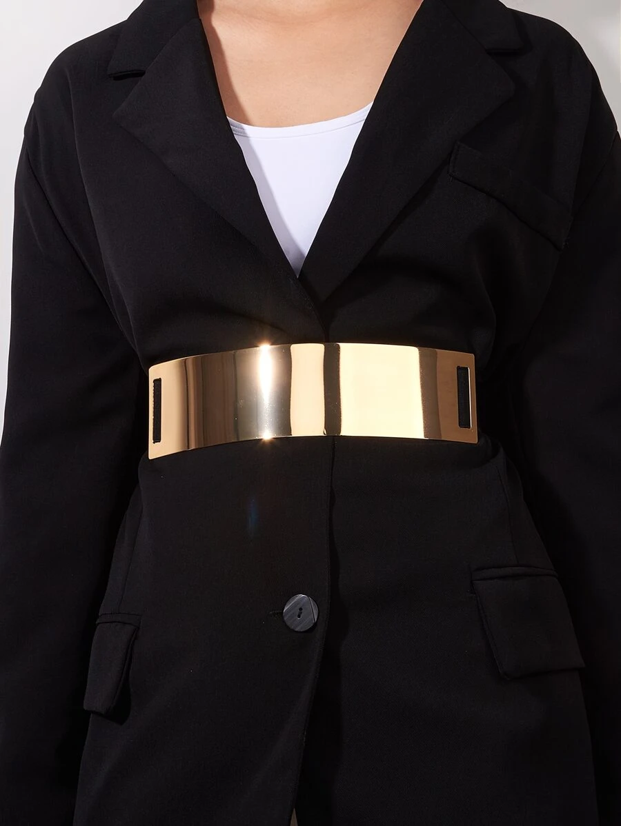 金屬質感幾何裝飾鬆緊腰帶 - 金色 - 查看 1