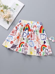 SHEIN Toddler Girls Cartoon Graphic Flared Skirt - Multicolor - View 1