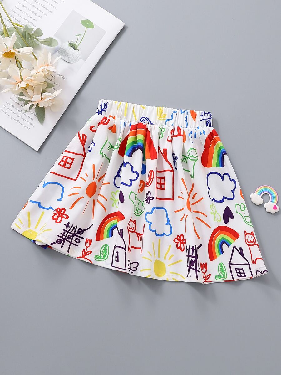 SHEIN Toddler Girls Cartoon Graphic Flared Skirt - Multicolor - View 1