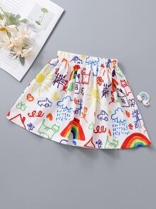 SHEIN Toddler Girls Cartoon Graphic Flared Skirt - Multicolor - View 2