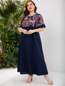 Mulvari Plus Geo Print Smock Dress - Navy Blue - View 3