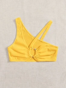 SHEIN ICON Asymmetrical Neck O-ring Detail Top - Yellow - View 3