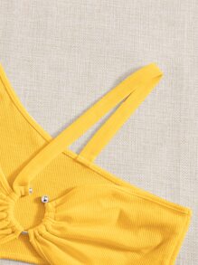 SHEIN ICON Asymmetrical Neck O-ring Detail Top - Yellow - View 4