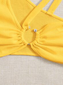 SHEIN ICON Asymmetrical Neck O-ring Detail Top - Yellow - View 5
