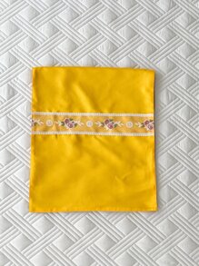 1pc Flower Embroidered Bed Runner - Yellow - View 5