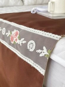 1pc Flower Lace Embroidered Bed Runner - Brown - View 2